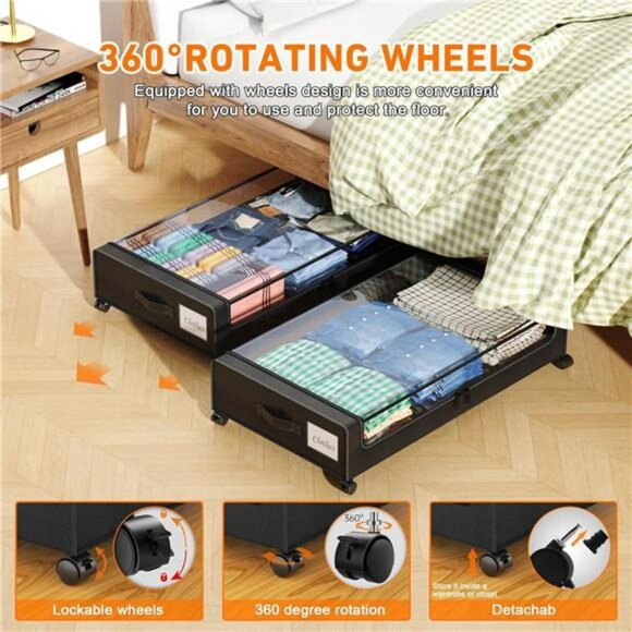 Under bed storage bins with wheels 2 pack large clothes organizer containers - Picture 4 of 7